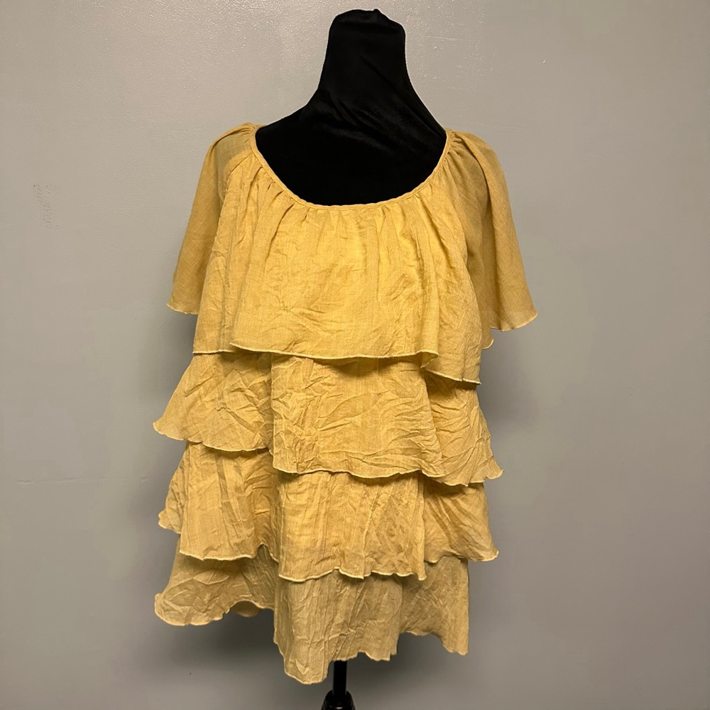 Women's Indigo Soul Yellow Ruffle Tunic Top size Large boho fairy